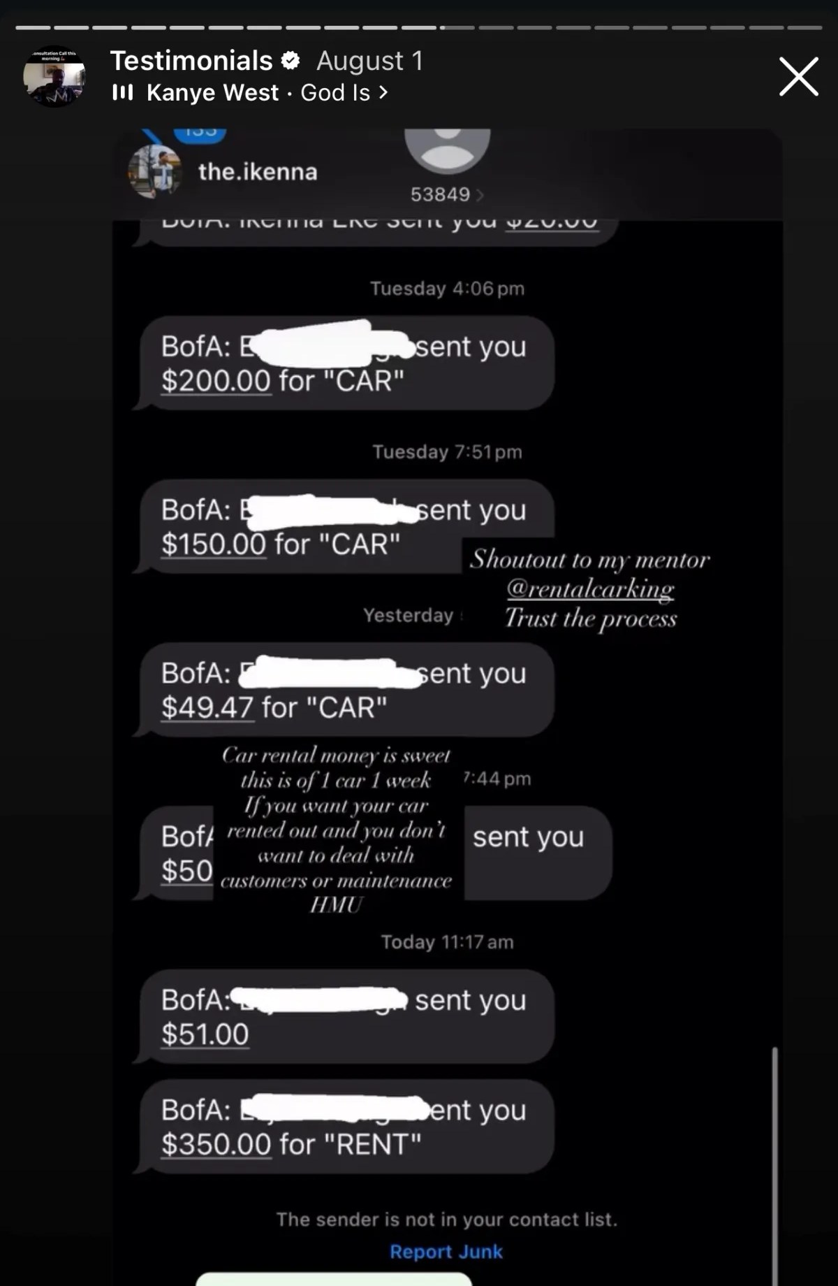 Student payment notifications — real rental income receipts